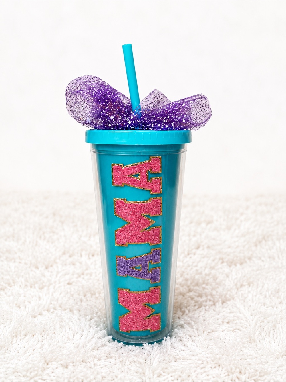Aqua Party Tumbler with Pink & Purple Name Accent